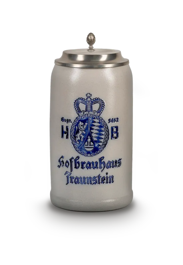 Hofbräuhaus Traunstein Steinkrug historisch mit Deckel 1,0 L