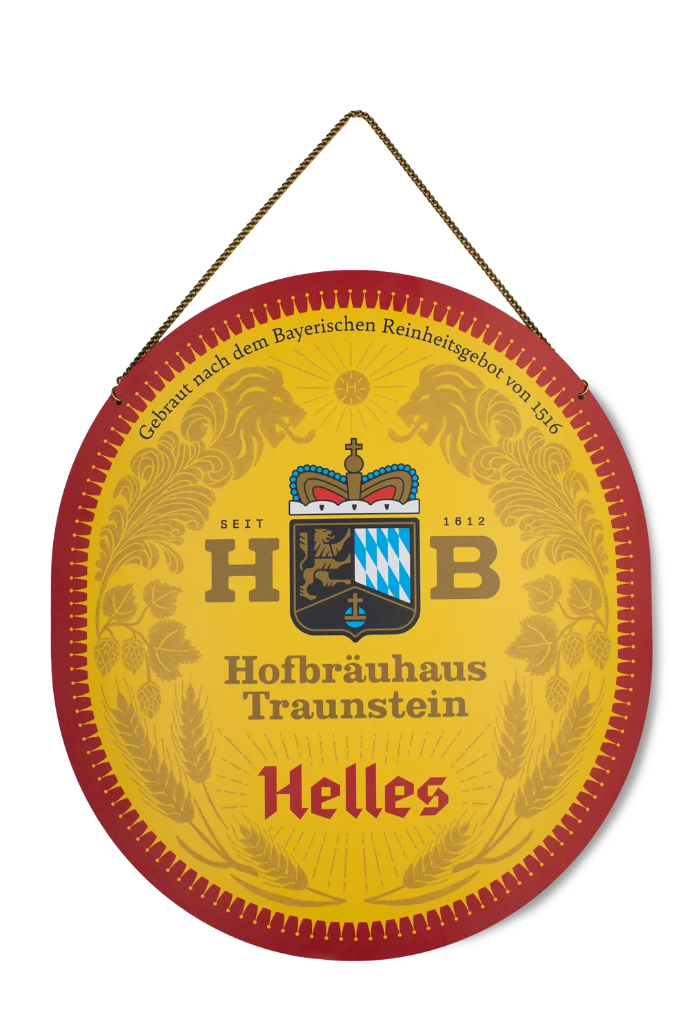 Hofbräuhaus Traunstein Blechschild Wandanhänger 38,5 cm Kette