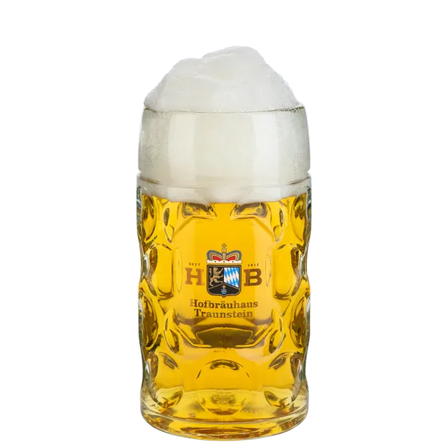 Hofbräuhaus Traunstein Maßkrug Glas 1,0 L mit Logo