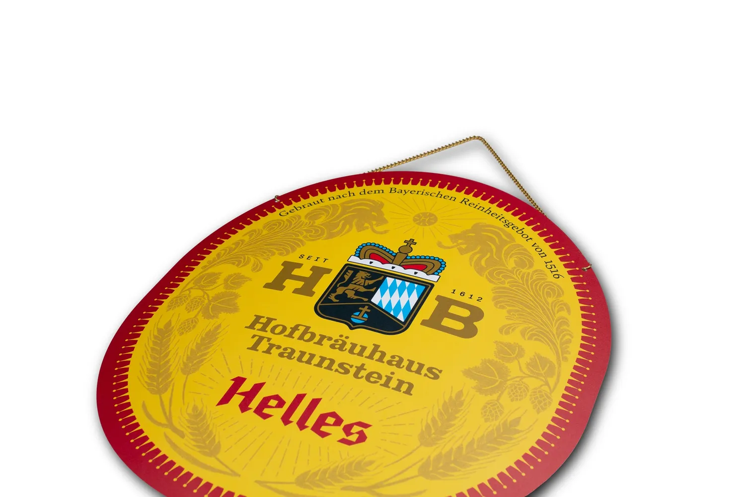 Hofbräuhaus Traunstein Blechschild Wandanhänger 38,5 cm Kette
