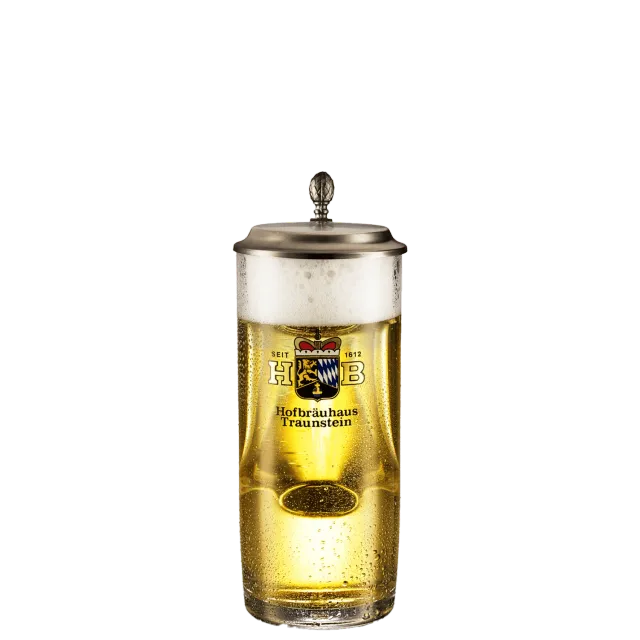 Hofbräuhaus Traunstein Glaskrug mit Zinndeckel 0,50 l Bierkrug
