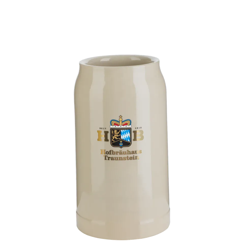 Hofbräuhaus Traunstein Steinkrug 1,0 L mit Goldwappen