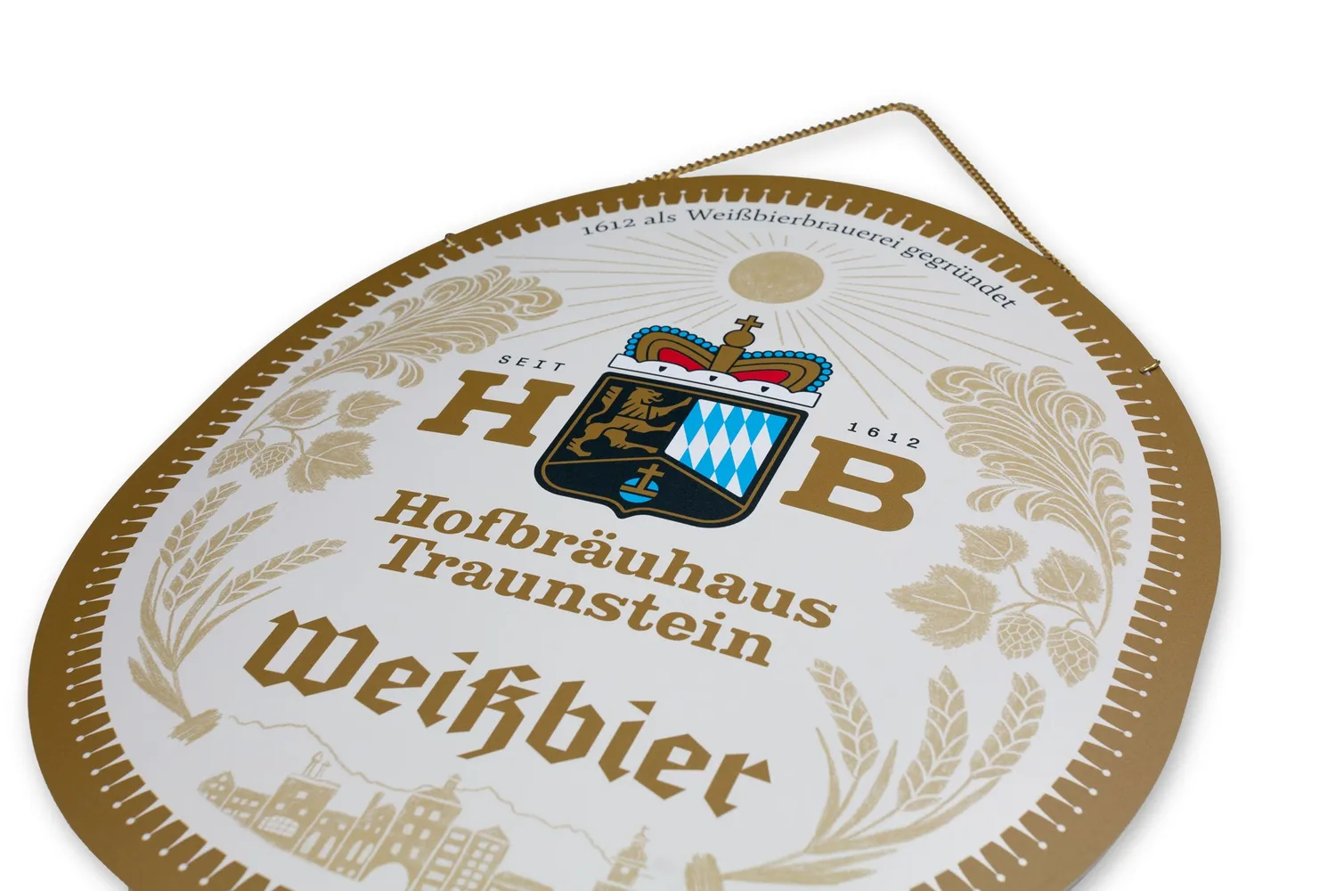 Hofbräuhaus Traunstein Blechschild Wandanhänger 38,5 cm Kette