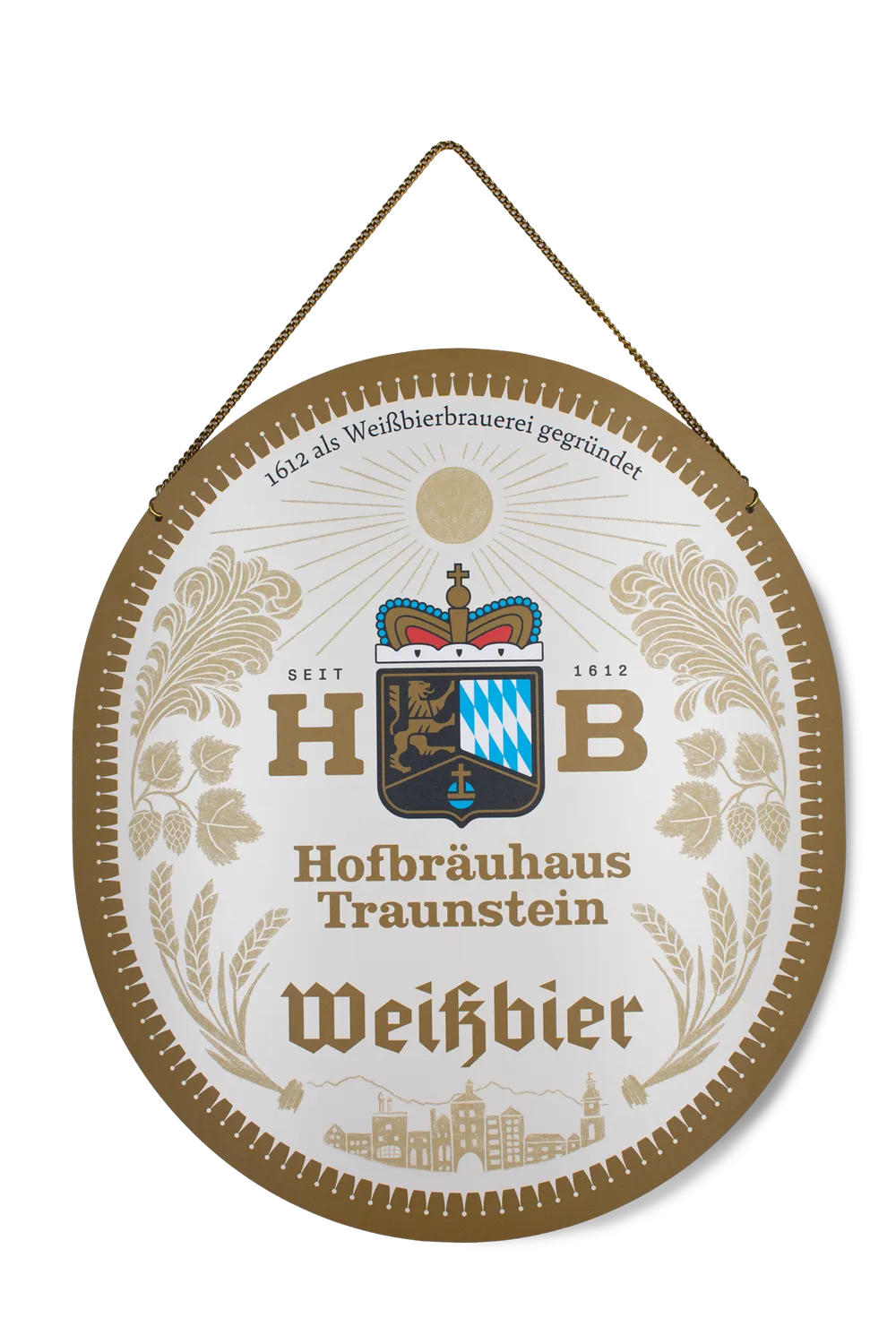 Hofbräuhaus Traunstein Blechschild Wandanhänger 38,5 cm Kette