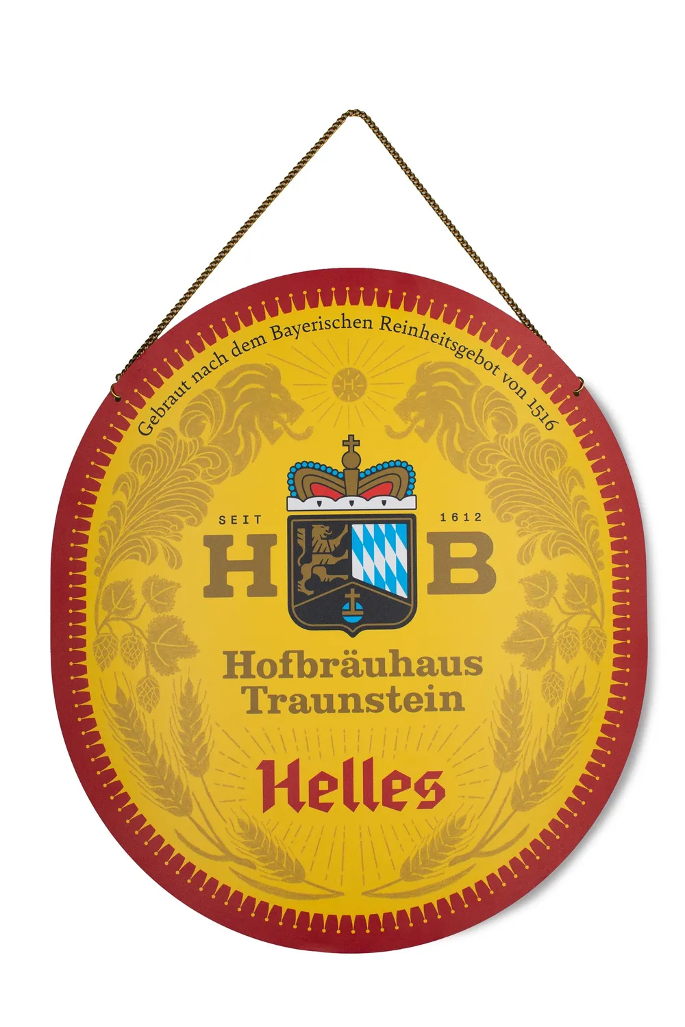 Hofbräuhaus Traunstein Blechschild Wandanhänger 38,5 cm Kette