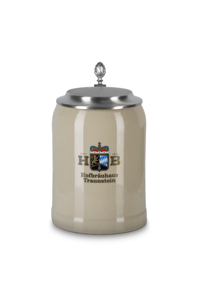Hofbräuhaus Traunstein Steinkrug mit Deckel 0,5 L Goldwappen
