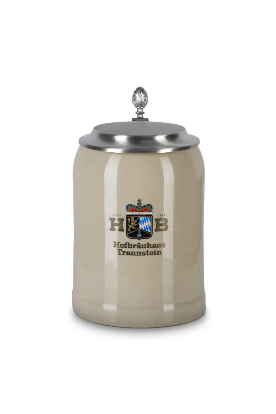 Hofbräuhaus Traunstein Steinkrug mit Deckel 0,5 L Goldwappen
