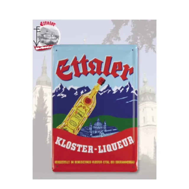 Ettaler Nostalgieschild Kloster-Liqueur Blechschild 20 x 30 cm