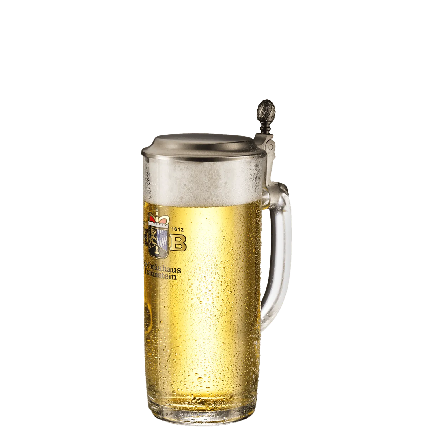 Hofbräuhaus Traunstein Glaskrug mit Zinndeckel 0,50 l Bierkrug