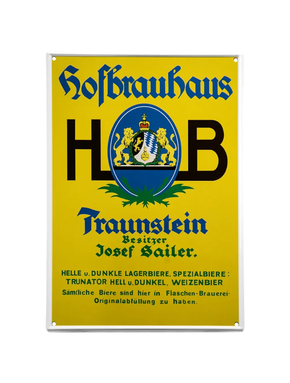 Hofbräuhaus Traunstein Nostalgie-Schild Gelb 35 x 24,5 cm