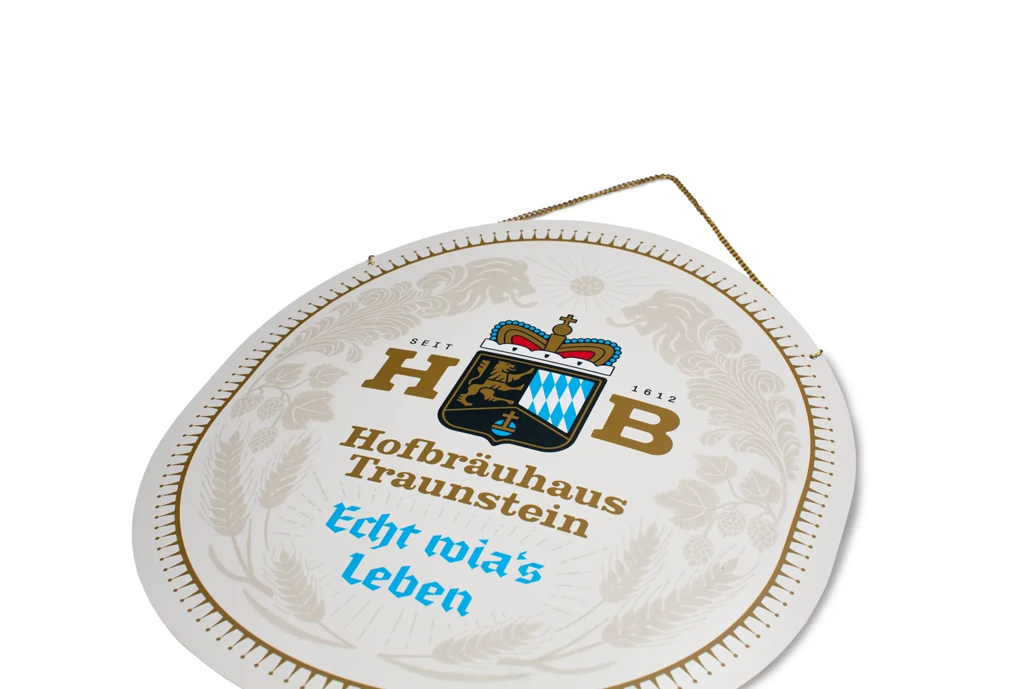 Hofbräuhaus Traunstein Blechschild Wandanhänger 38,5 cm Kette