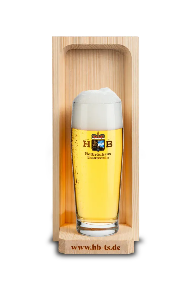 Hofbräuhaus Traunstein Schattenspender Bierglas aus Fichtenholz