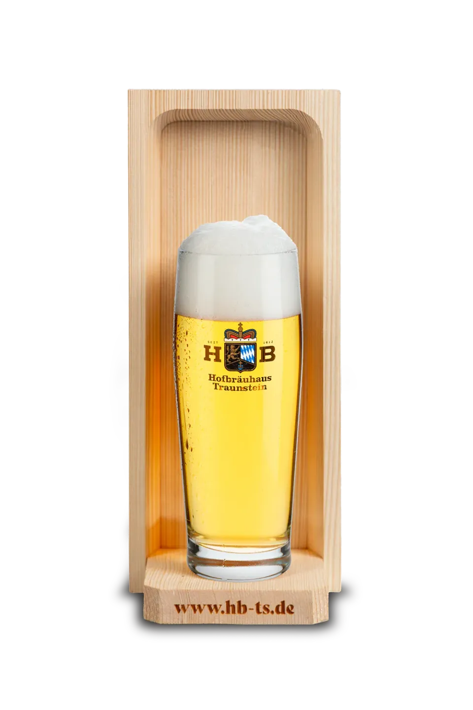 Hofbräuhaus Traunstein Schattenspender Bierglas aus Fichtenholz